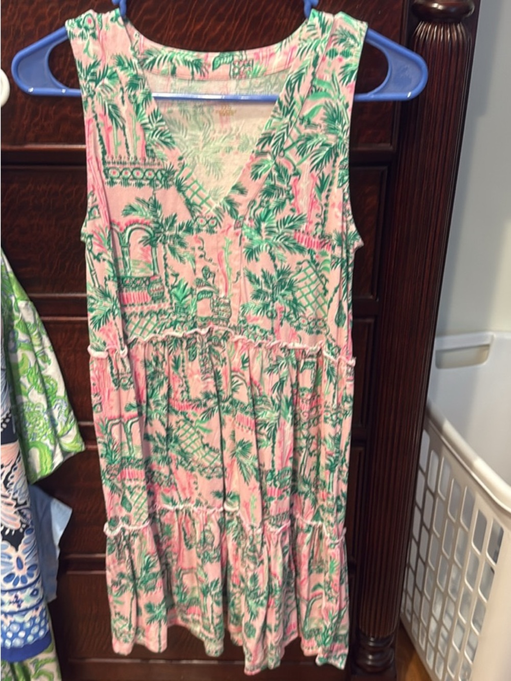 Lilly Pulitzer Pink and Green Palm-Print Sleeveless Midi Dress
